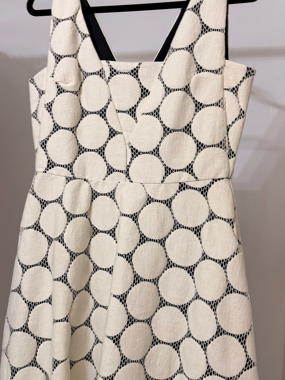 Ivory and Black Polka Dot Fit-and-Flare Formal Dress